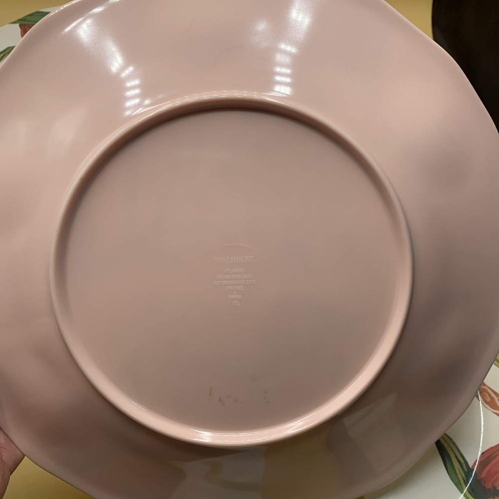 4 Opal House Melamine Tropical Bird Floral Pink  11" Dinner Plates Excellent - Picture 4 of 6